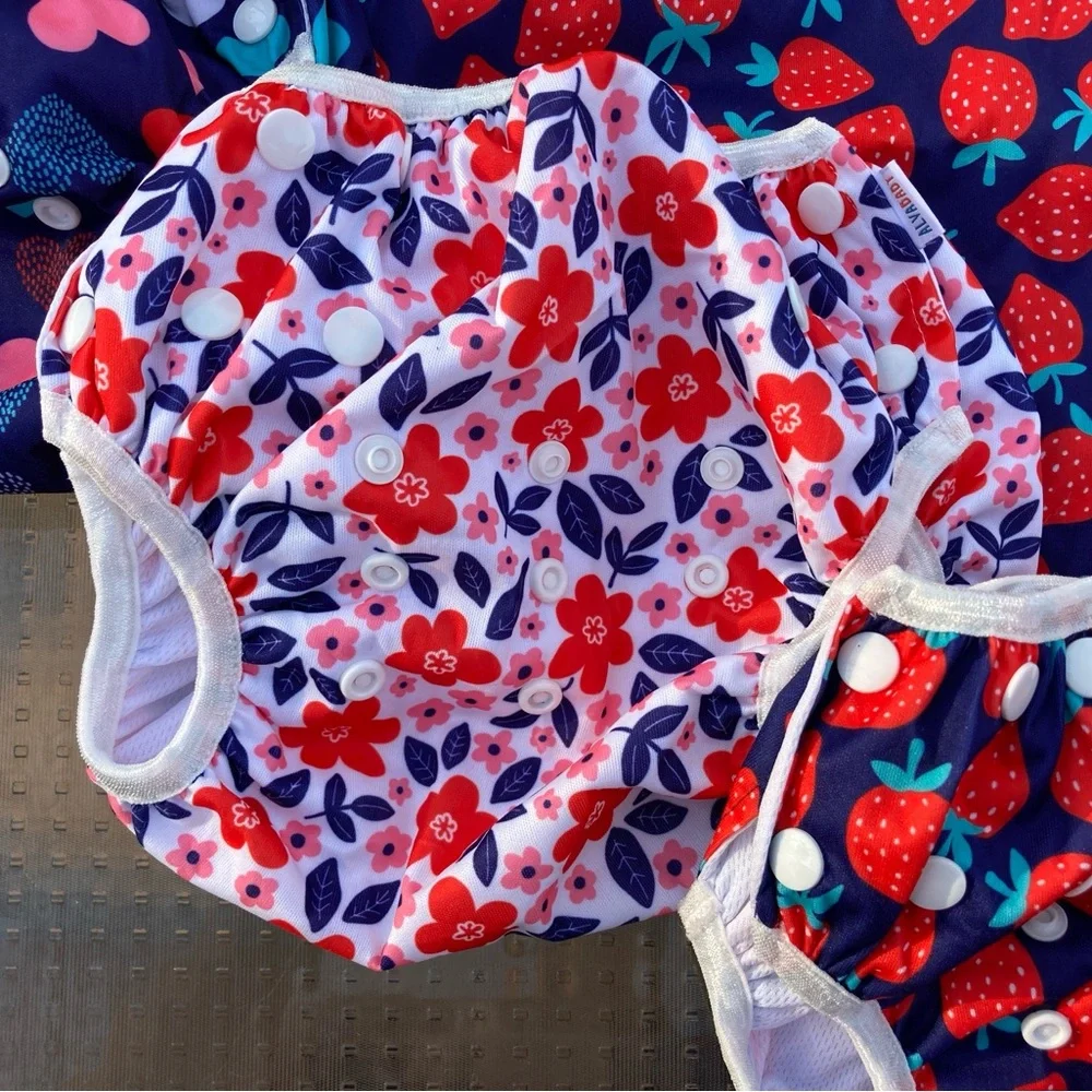 ALVABABY Colorful Set of Three Adjustable Reusable Diaper Cover Set with Wet Bag